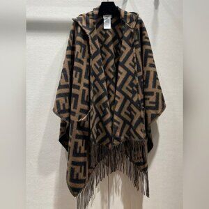 Fendi FF Logo Cashmere Hooded poncho Cape